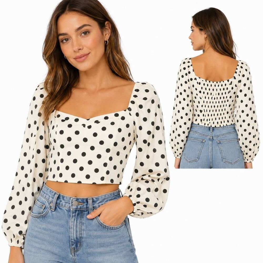 Blu Pepper Women’s Small Polka Dot Smocked Crop Top